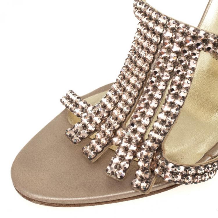 Pre Owned Gina Gold Embellished High Heel Slides Size 37.5