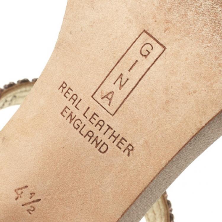 Pre Owned Gina Gold Embellished High Heel Slides Size 37.5