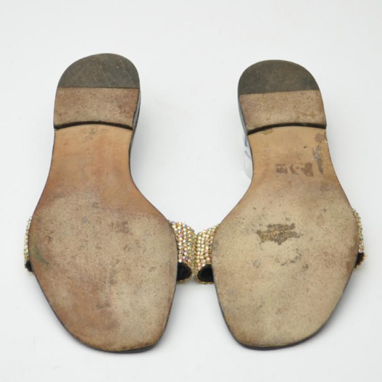 Pre Owned Gina Gold Embellished Hot Slides Size 35.5