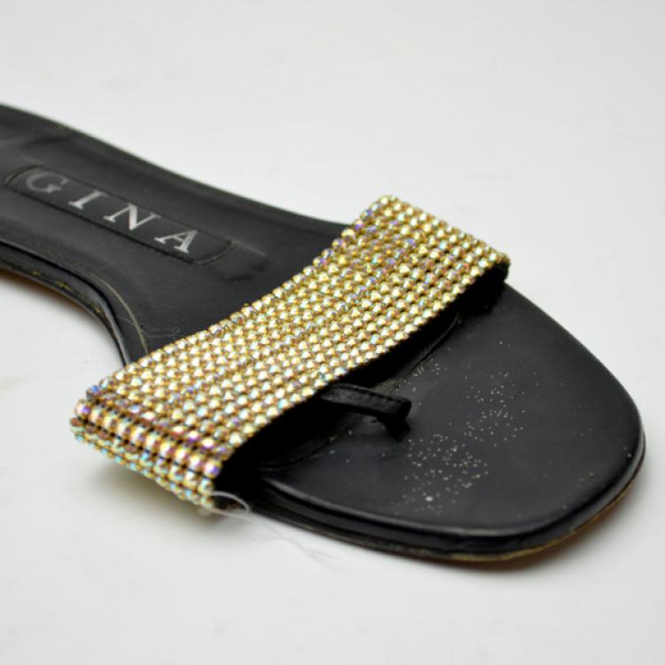 Pre Owned Gina Gold Embellished Hot Slides Size 35.5
