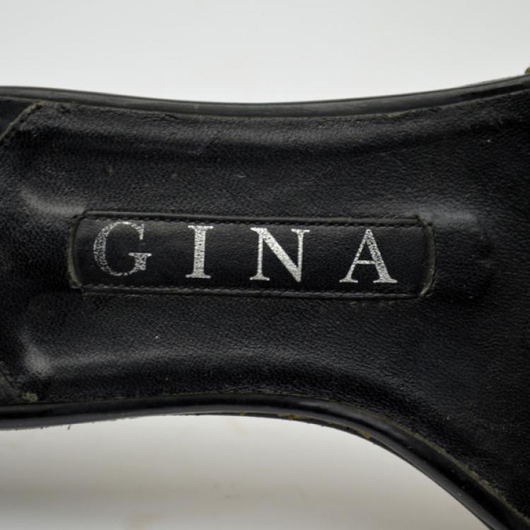 Pre Owned Gina Gold Embellished Hot Slides Size 35.5