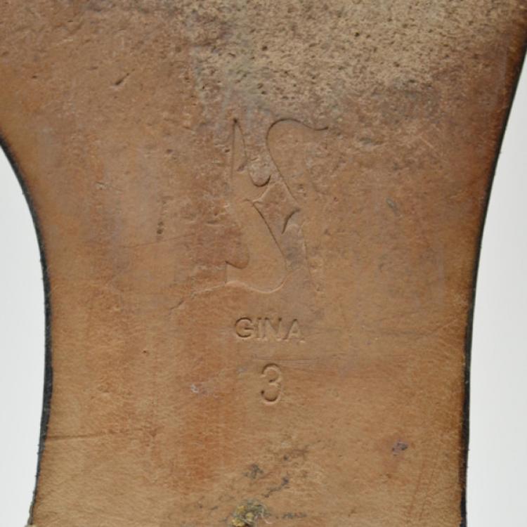 Pre Owned Gina Gold Embellished Hot Slides Size 35.5