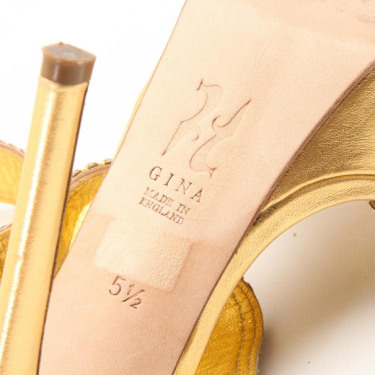 Pre Owned Gina Metallic Gold and Crystal Embellished Platform Sandals Size 36