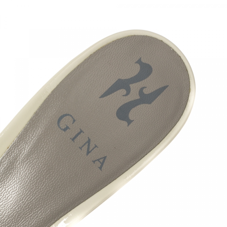 Pre Owned Gina Grey Patent Leather Visage Crystal Embellished Slide Sandals Size 39.5