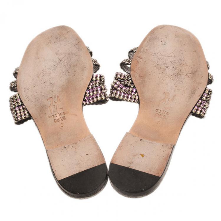 Pre Owned Gina Purple Diamante Embellished Flat Sandals Size 39