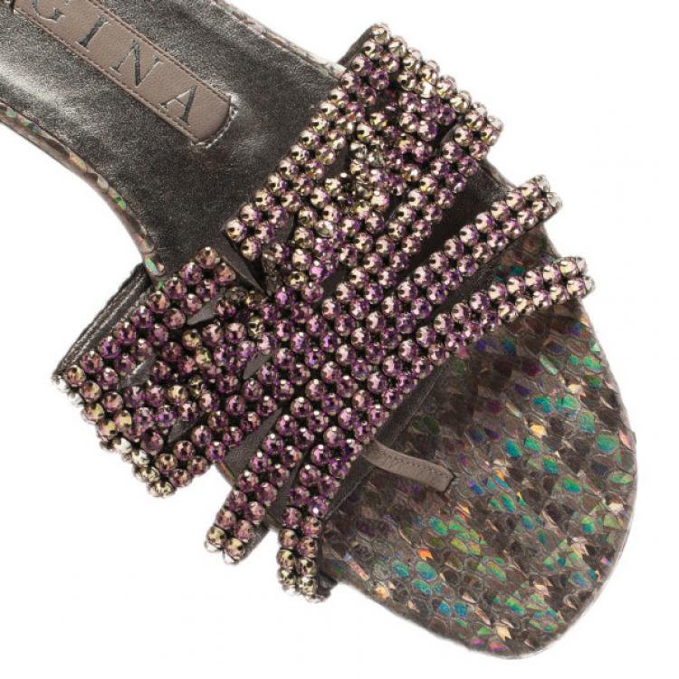 Pre Owned Gina Purple Diamante Embellished Flat Sandals Size 39