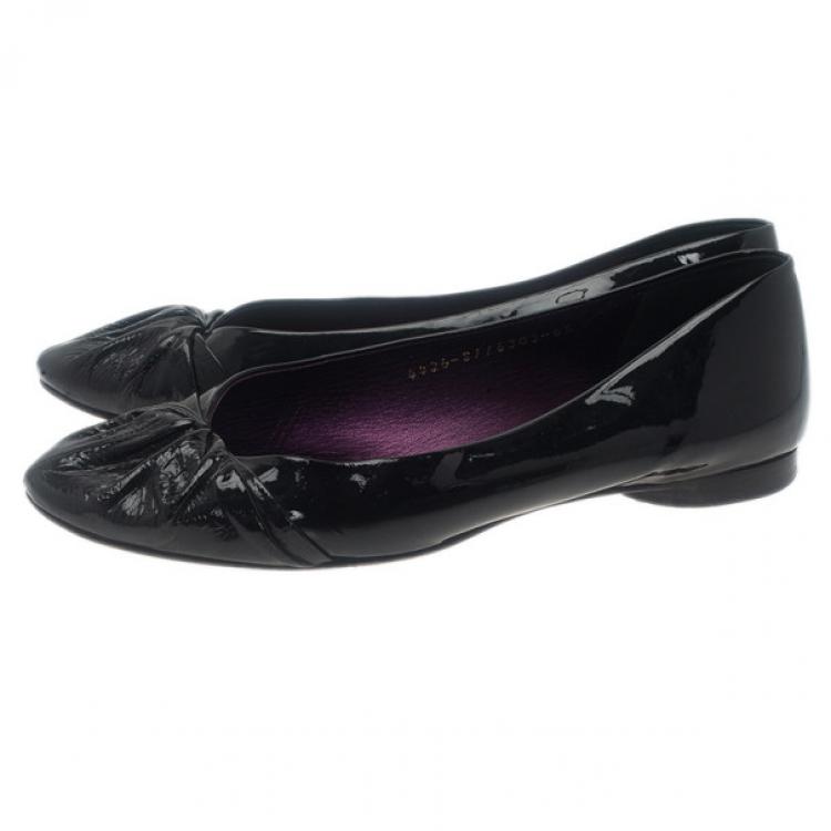 Pre Owned Gina Black Patent Ballet Flats Size 40