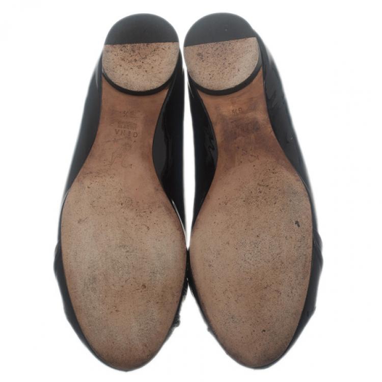 Pre Owned Gina Black Patent Ballet Flats Size 40