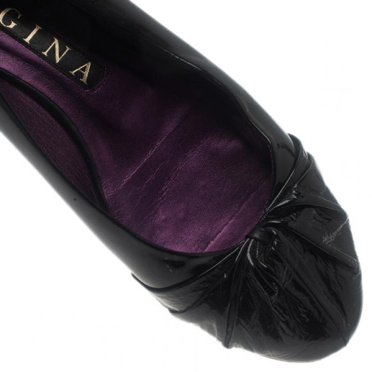 Pre Owned Gina Black Patent Ballet Flats Size 40