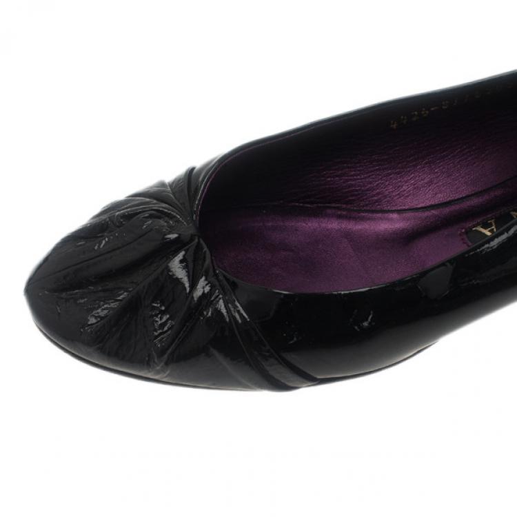 Pre Owned Gina Black Patent Ballet Flats Size 40