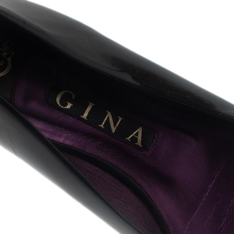Pre Owned Gina Black Patent Ballet Flats Size 40
