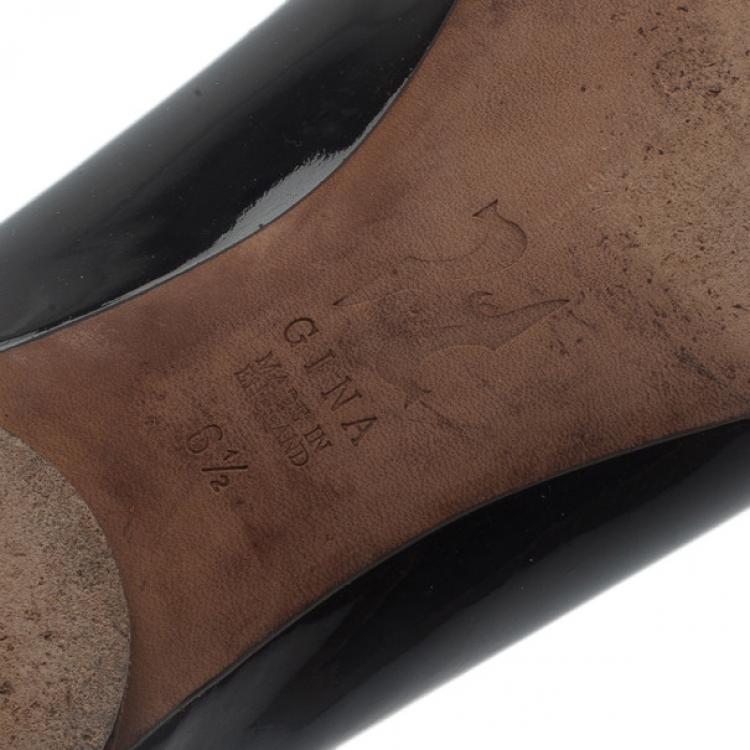 Pre Owned Gina Black Patent Ballet Flats Size 40