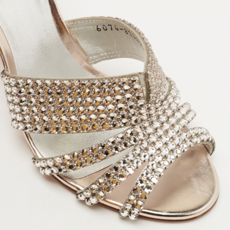 Pre Owned Gina Pink Crystal Embellished Leather Slide Sandals Size 36