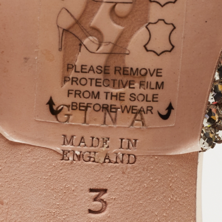 Pre Owned Gina Pink Crystal Embellished Leather Slide Sandals Size 36