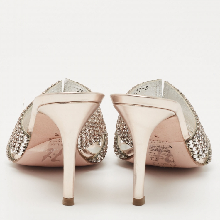 Pre Owned Gina Pink Crystal Embellished Leather Slide Sandals Size 36