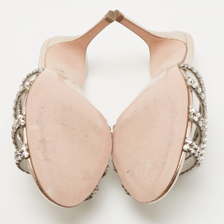 Pre Owned Gina Pink Crystal Embellished Leather Slide Sandals Size 36