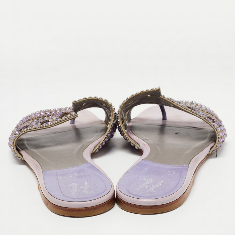 مملوكة مسبقًا Gina Lilac Leather Loren Flat Slides Size 39