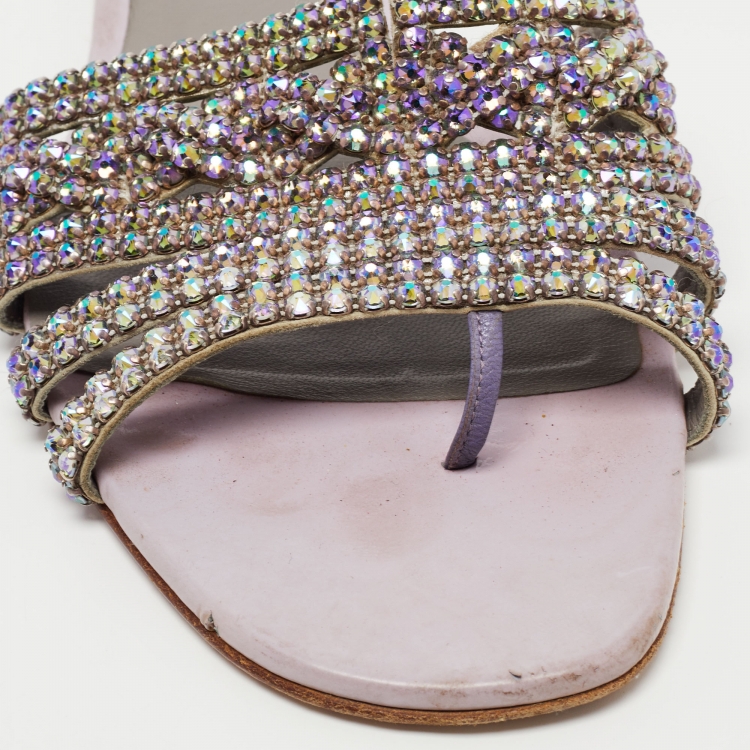 مملوكة مسبقًا Gina Lilac Leather Loren Flat Slides Size 39