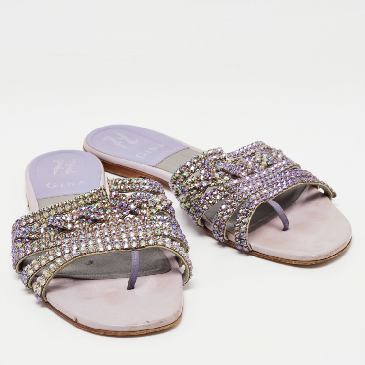 مملوكة مسبقًا Gina Lilac Leather Loren Flat Slides Size 39
