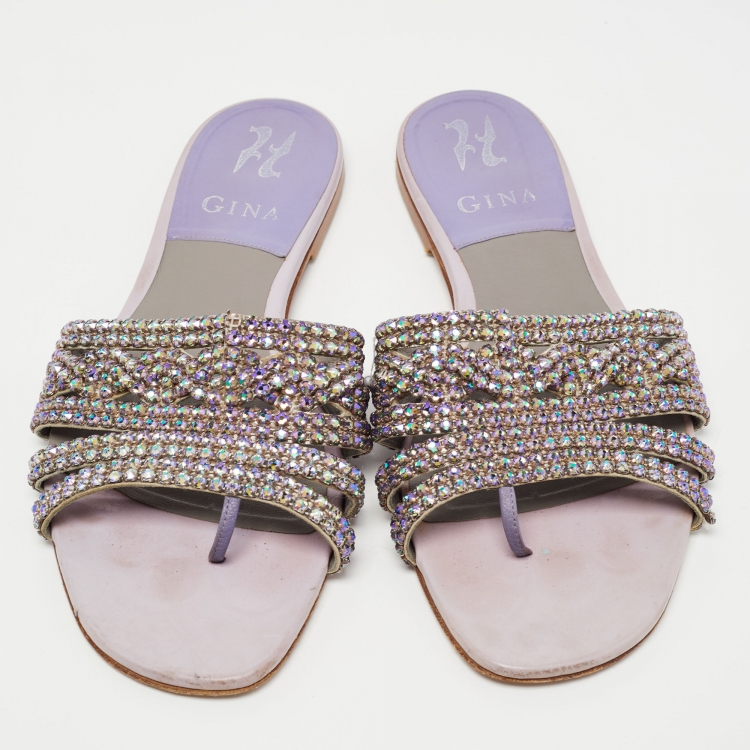 مملوكة مسبقًا Gina Lilac Leather Loren Flat Slides Size 39