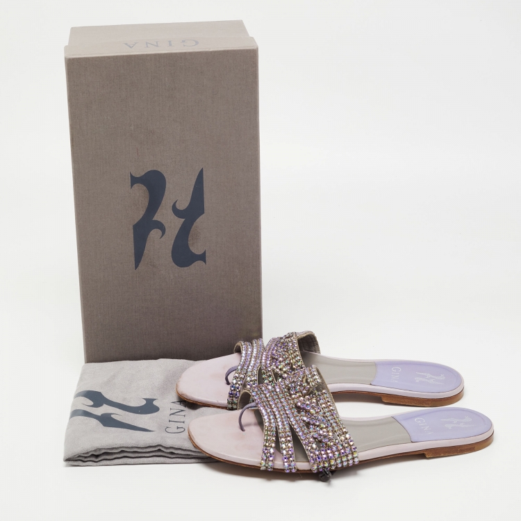 مملوكة مسبقًا Gina Lilac Leather Loren Flat Slides Size 39