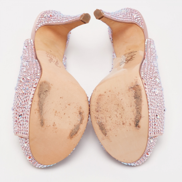 مملوكة مسبقًا Gina Pink Satin and Crystal Slingback Sandals Size 37