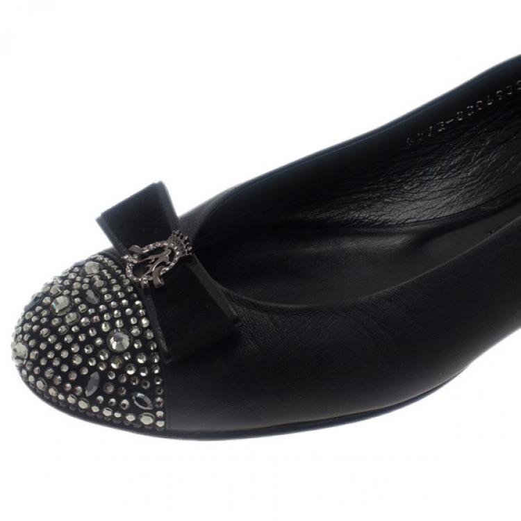 Pre Owned Gina Black Leather Studded Ballet Flats Size 41
