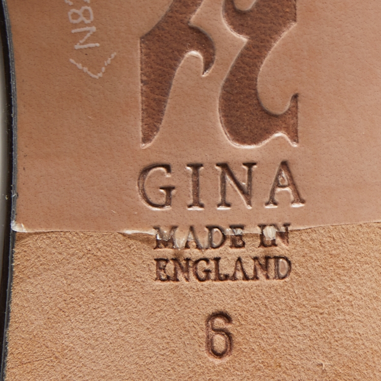 Pre Owned Gina Metallic Bronze Leather Crystal Embellished Slide Sandals Size 39