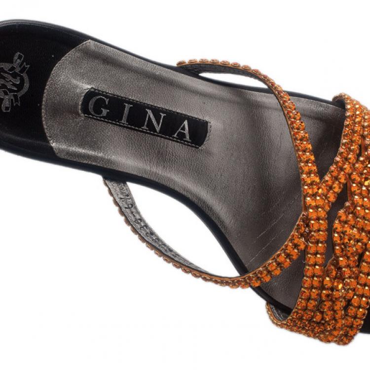 Pre Owned Gina Bronze Crystal Black Flat Slides Size 40