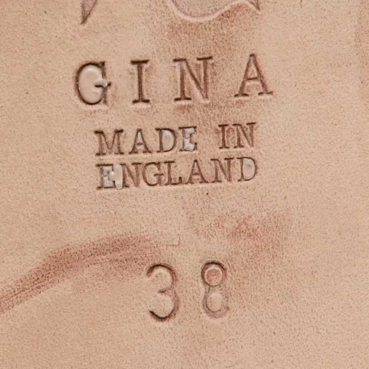 Pre Owned Gina Olive Green Crystal Embellished Leather Slide Sandals Size 38