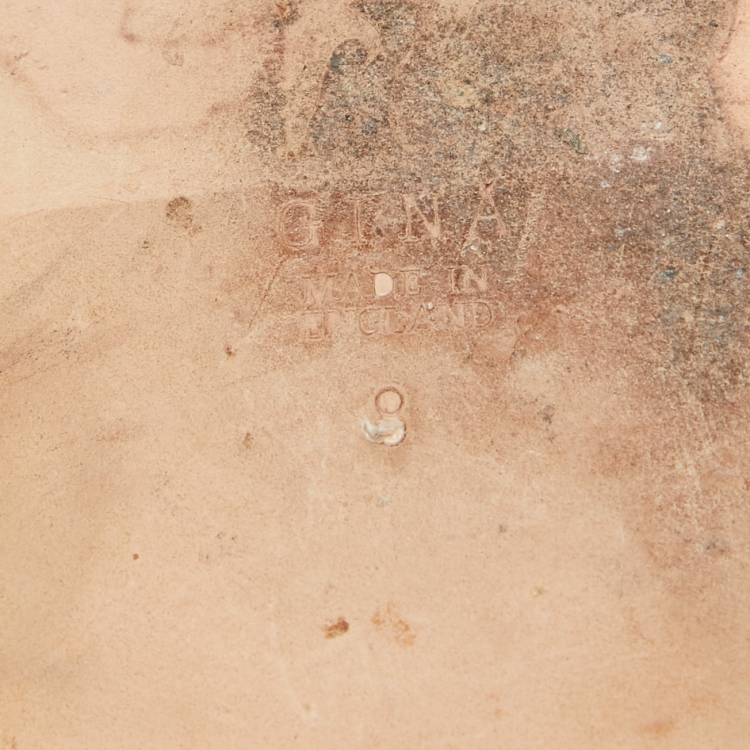 Pre Owned Gina Bronze Leather Crystal Embellished Loren Flat Slides Size 41