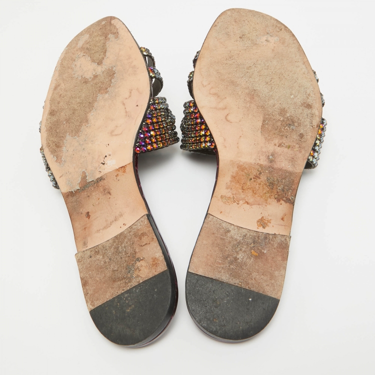 مملوكة مسبقًا Gina Multicolor Croc Embossed Crystal Embellished Flat Slides Size 41