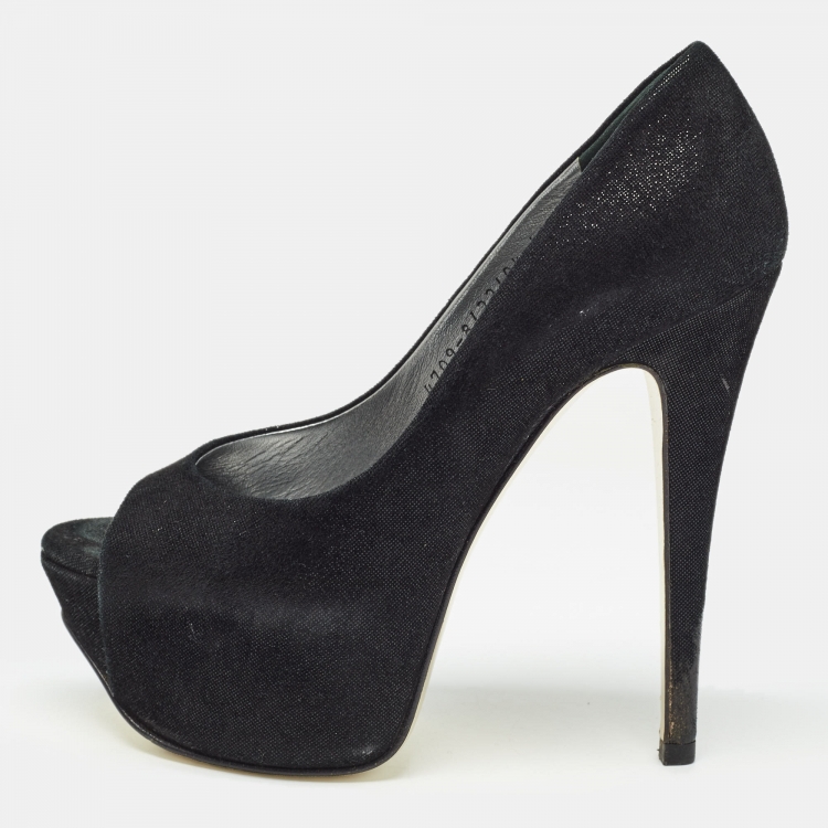 Pre Owned Gina Black Suede Peep Toe Platform Pumps Size 37