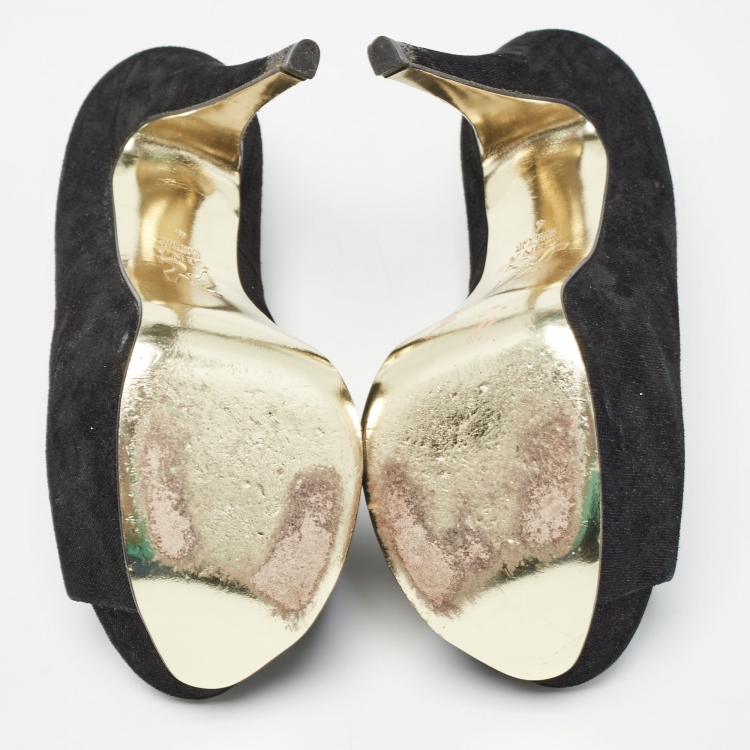 Pre Owned Gina Black Suede Peep Toe Platform Pumps Size 37