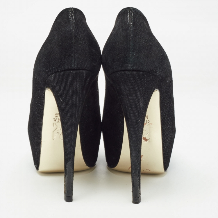 Pre Owned Gina Black Suede Peep Toe Platform Pumps Size 37