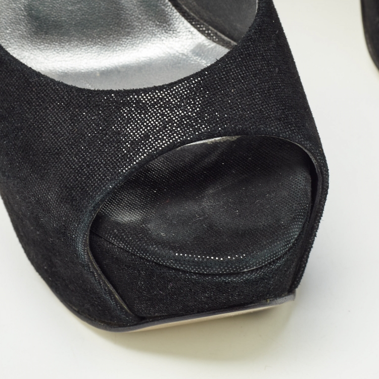 Pre Owned Gina Black Suede Peep Toe Platform Pumps Size 37