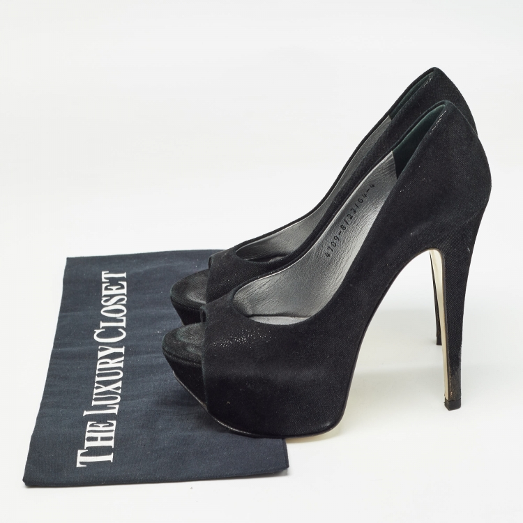 Pre Owned Gina Black Suede Peep Toe Platform Pumps Size 37