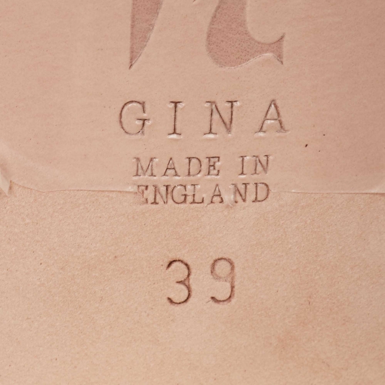 Pre Owned Gina Gold Crystal Embellished Leather Slide Sandals Size 39