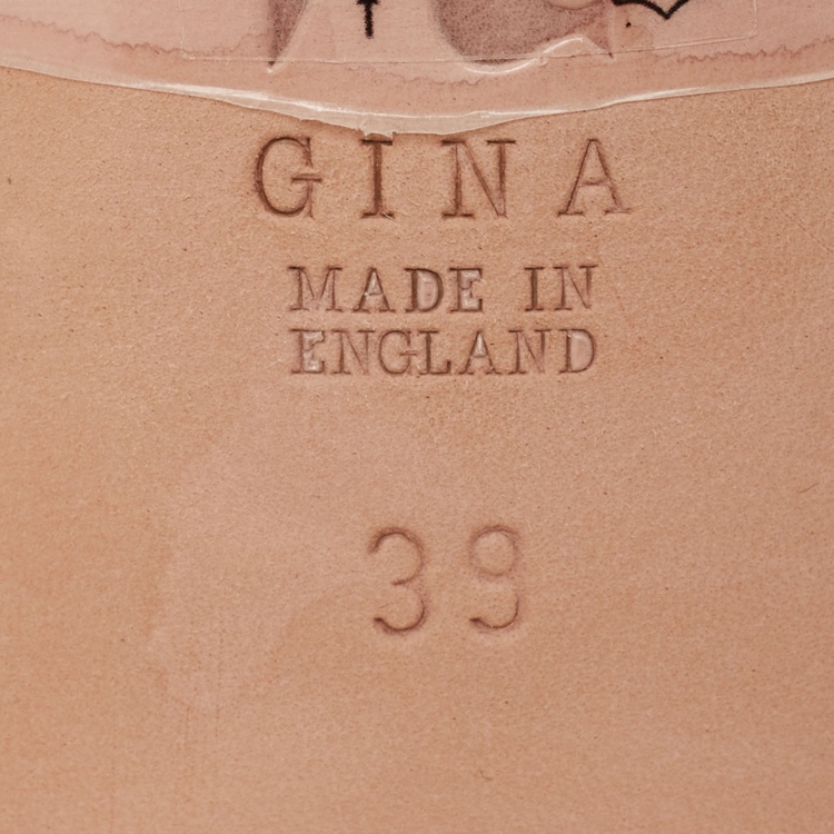 Pre Owned Gina Beige Crystal Embellished Leather Block Heel Slide Sandals Size 39