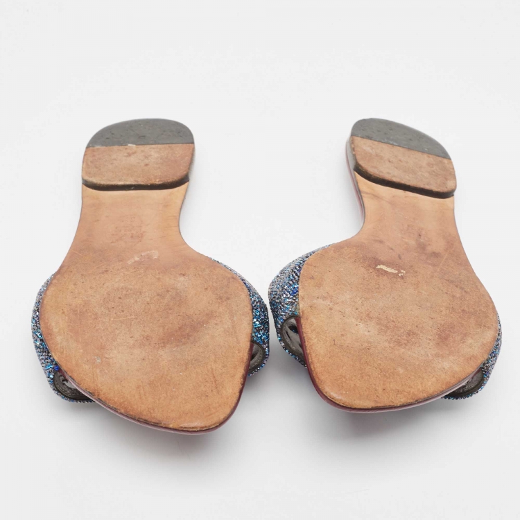 مملوكة مسبقًا Gina Blue Crystal Embellished Cut Out Flat Slides Size 39.5