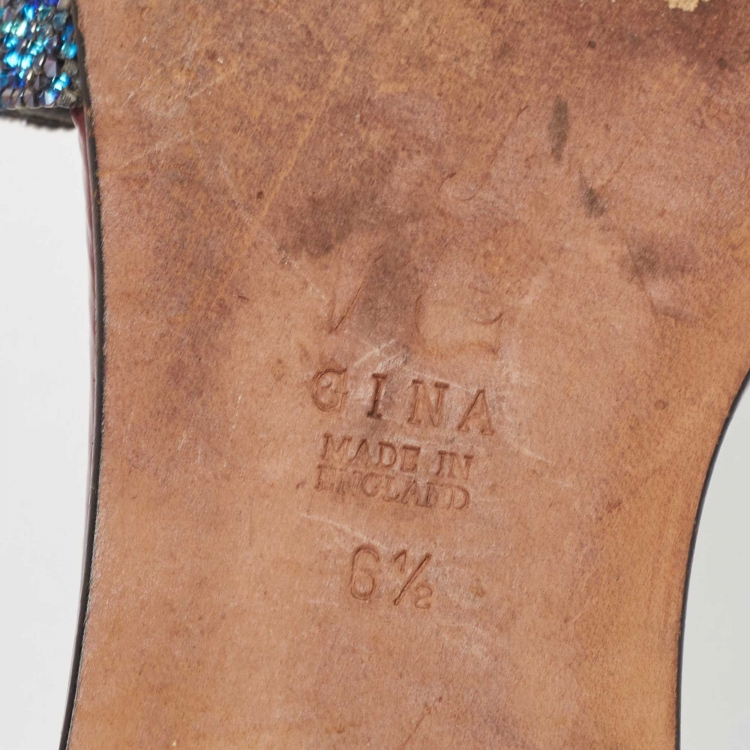 مملوكة مسبقًا Gina Blue Crystal Embellished Cut Out Flat Slides Size 39.5