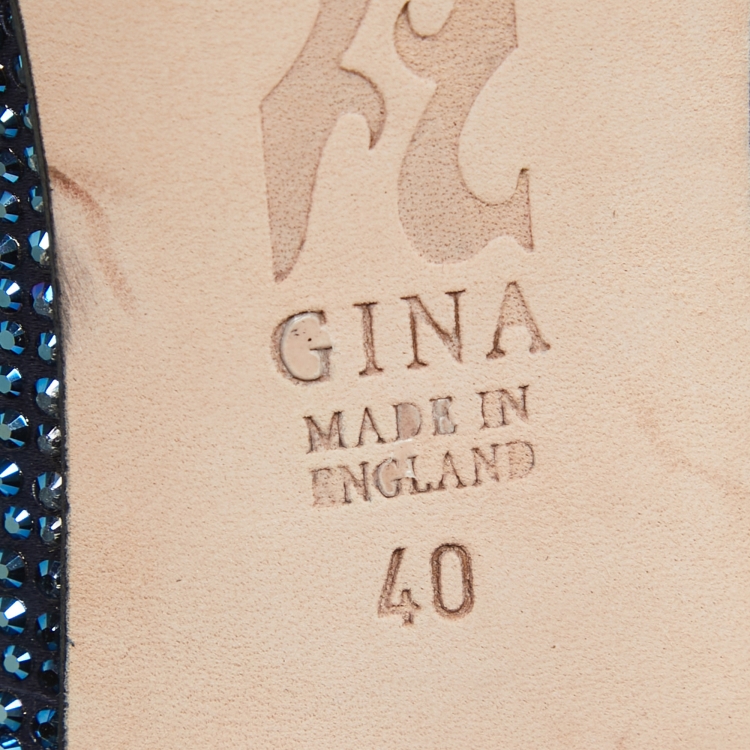 Pre Owned Gina Blue Satin Crystal Embellished Slide Sandals Size 40