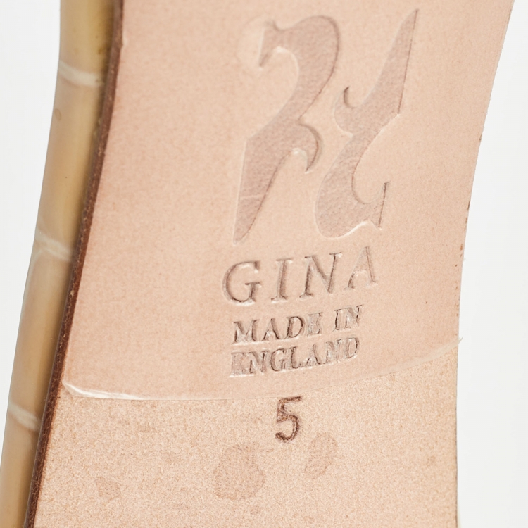 Pre Owned Gina Pink/Beige Crystal Embellished Leather Open Toe Slide Sandals Size 38