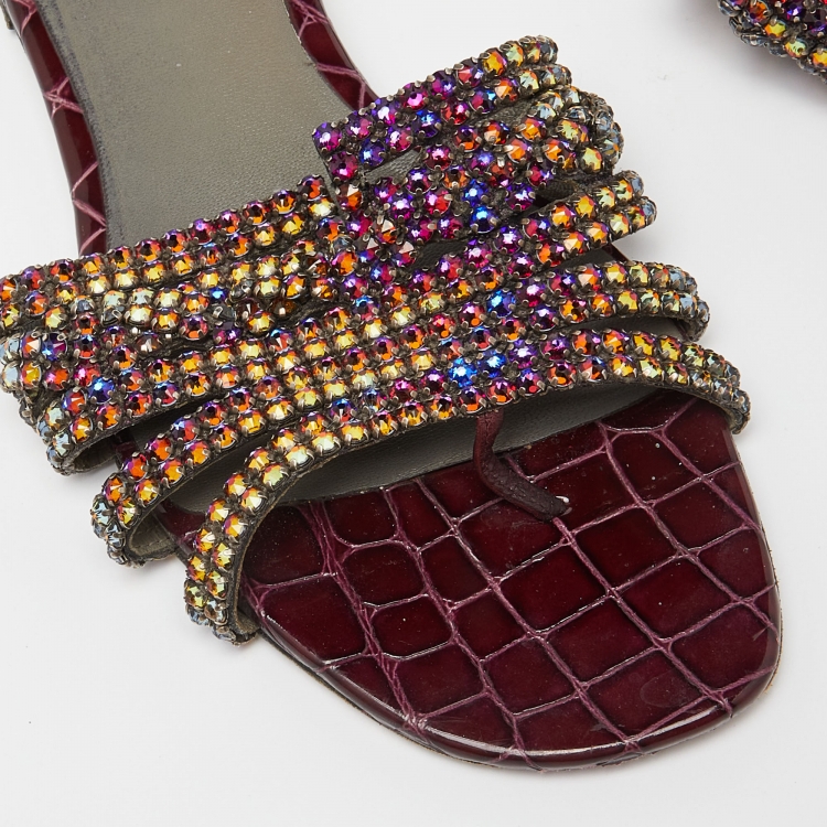 Pre Owned Gina Multicolor Crystal Embellished Loren Flat Slides Size 39