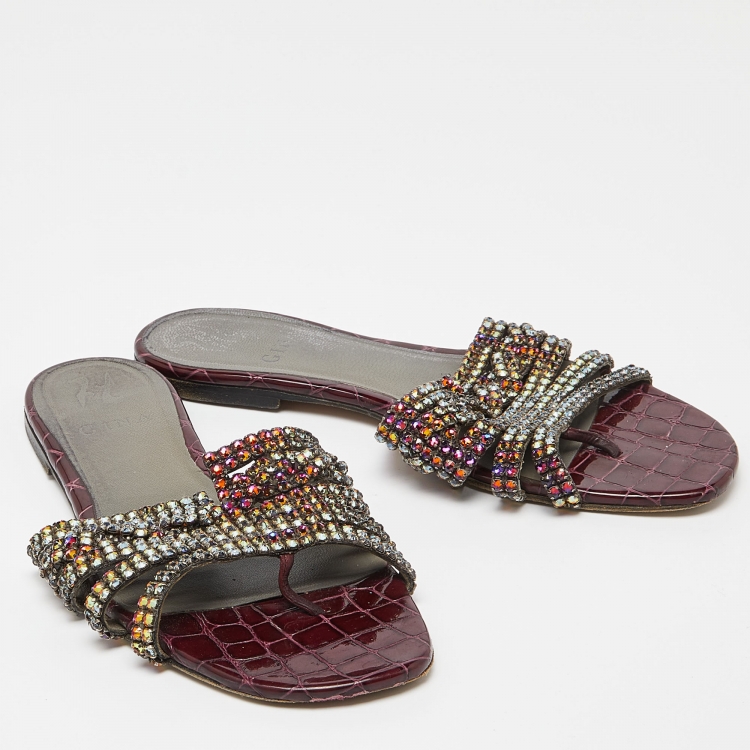 Pre Owned Gina Multicolor Crystal Embellished Loren Flat Slides Size 39