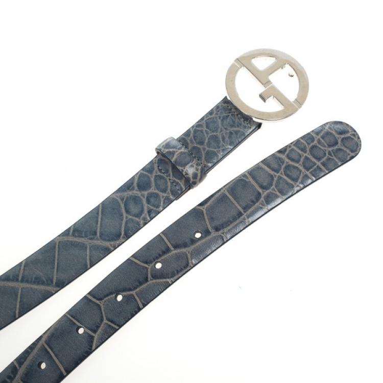 Giorgio Armani Blue Croc Embossed Logo Belt Size 46 Giorgio Armani | TLC