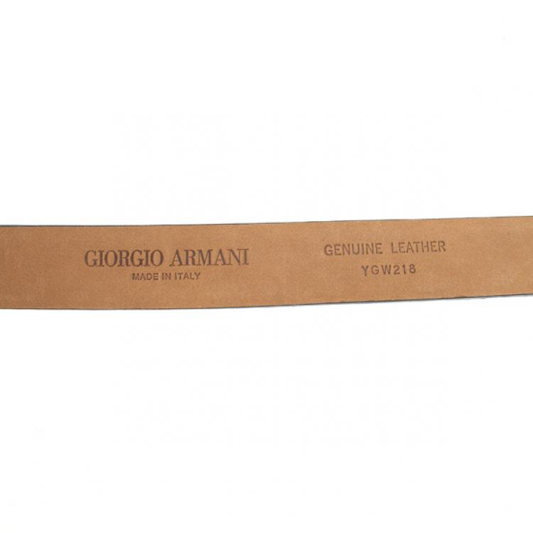 Pre Owned Giorgio Armani Blue Croc Embossed Logo Belt Size 46