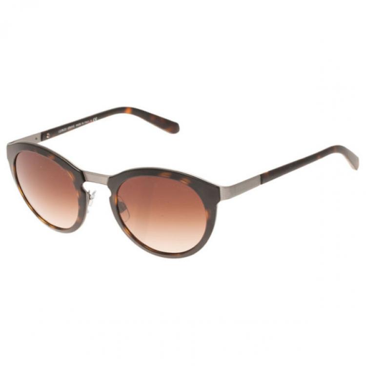 Pre Owned Giorgio Armani Tortoise Frame Phantos Round Sunglasses