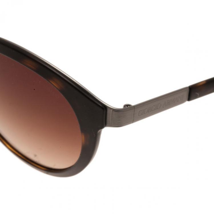 Pre Owned Giorgio Armani Tortoise Frame Phantos Round Sunglasses