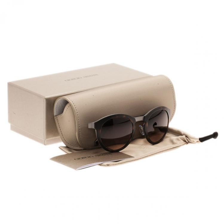 Pre Owned Giorgio Armani Tortoise Frame Phantos Round Sunglasses